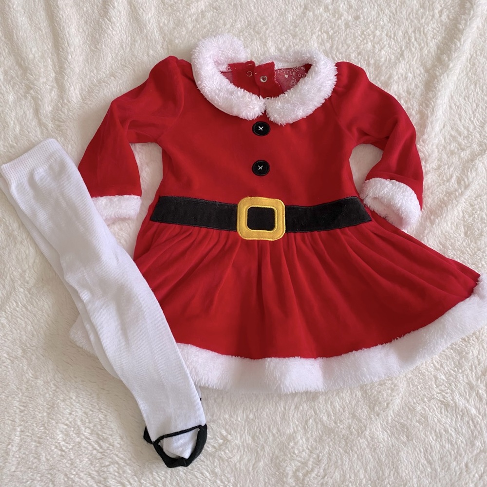 FLO & FRED (UK Brand) | Velour Santa Dress & Matching Tights 12M